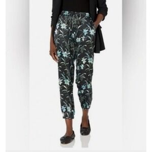 New Johnny Was Silk Jogger Pants Black Blue Floral Palazzo Women‎ XL Boho Luxury
